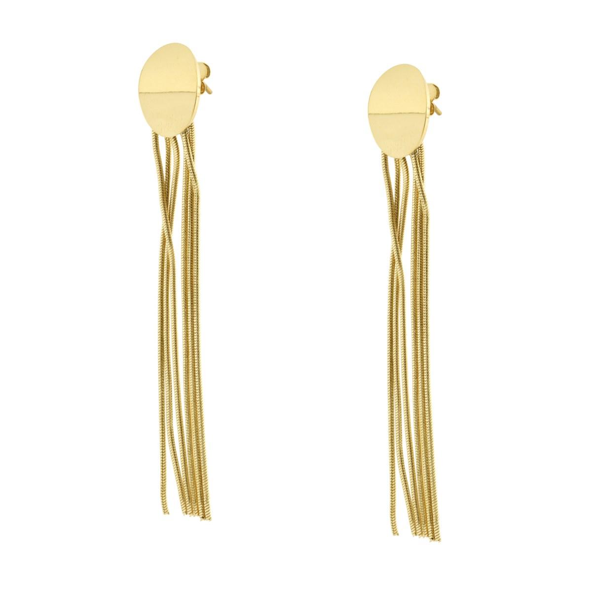 Lange Ohrringe, Multifilamentkette, Mäusezahnkette mit ovalen Elementen aus Edelstahl in Goldfarbe - MeinSchmuckShop