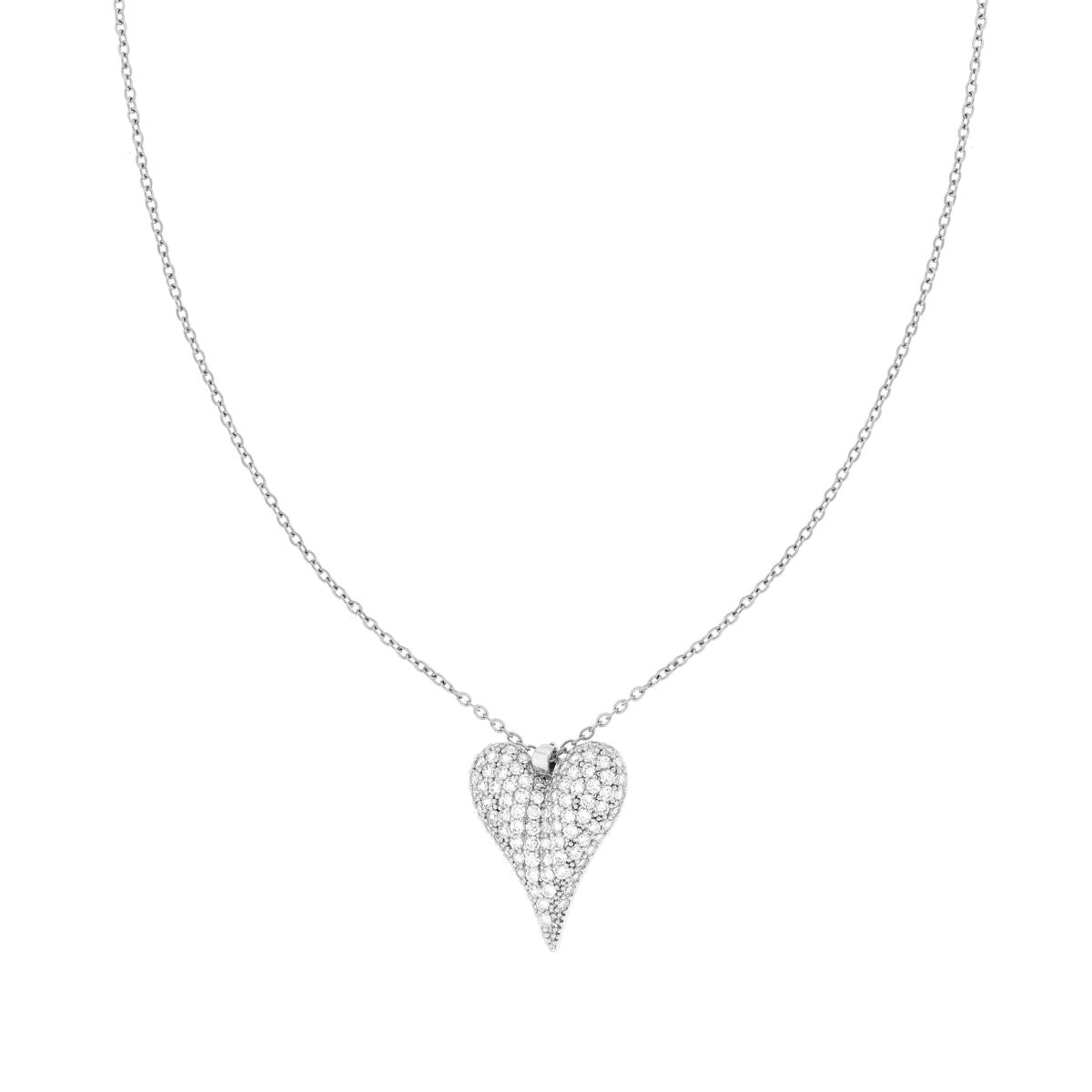 Kette Forzatina mit aufgeblasenem Herz und Crystal Bianchi aus Edelstahl und Messing. - MeinSchmuckShop