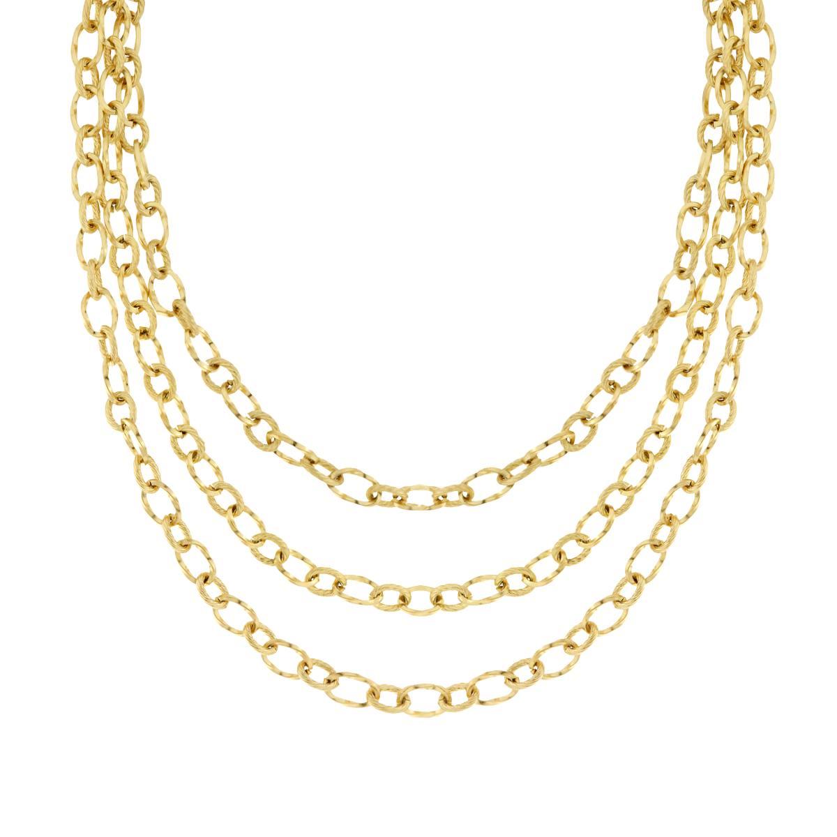 Dreifädige Kette, Forzatina-Kette abwechselnd glatt und Torchon, aus Edelstahl, goldfarben - MeinSchmuckShop