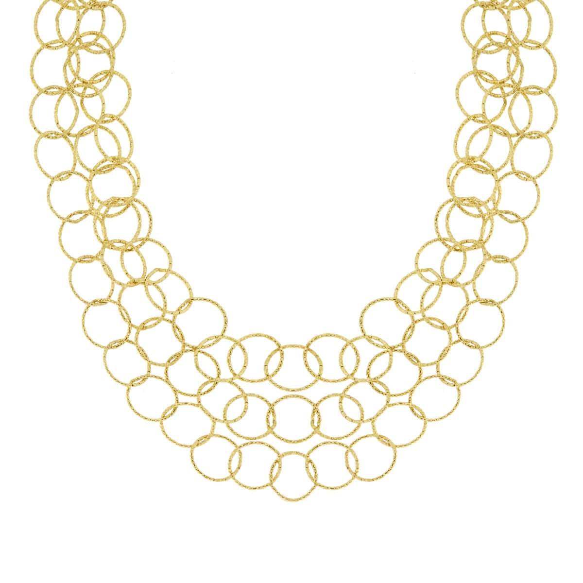 Dreisträngige Halskette mit diamantierten Kreisen aus Edelstahl in Goldfarbe - MeinSchmuckShop