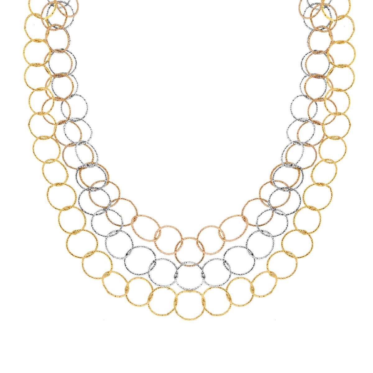 Dreistrangkette mit diamantierten Kreisen aus Edelstahl in Gold- und Roséfarben - MeinSchmuckShop