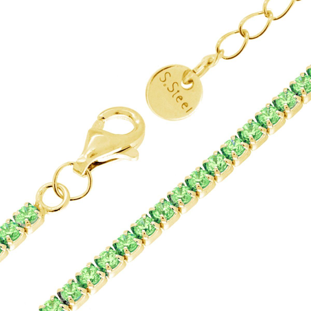 Tennisarmband Griffe cm 17+5 mit Kristall 2 mm Peridotgrün aus Edelstahl goldfarben - MeinSchmuckShop