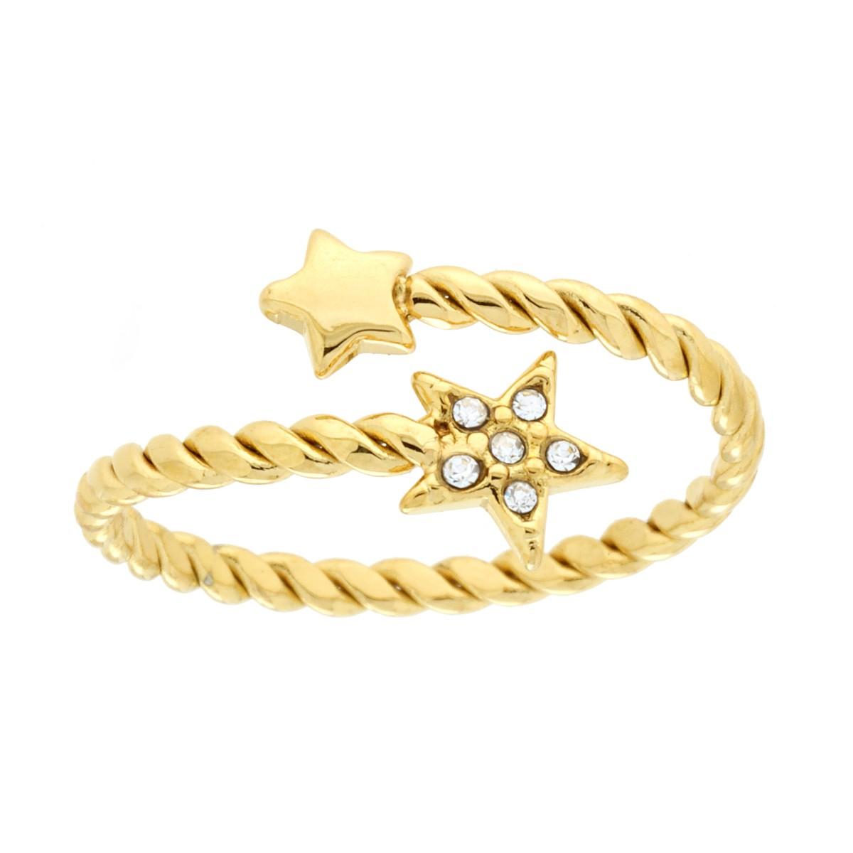 Ring aus Torchon-Faden Gegenstücke mit Sternen und weißen Kristallen aus Edelstahl, goldfarben. - MeinSchmuckShop