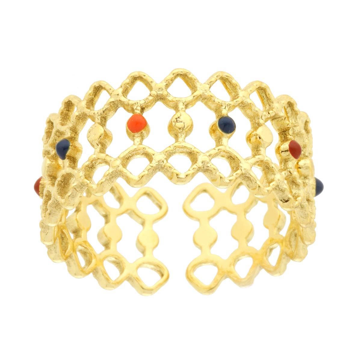 Ringband mit Netz-Effekt, mehrfarbige Emaille, aus Stahl, goldfarben - MeinSchmuckShop