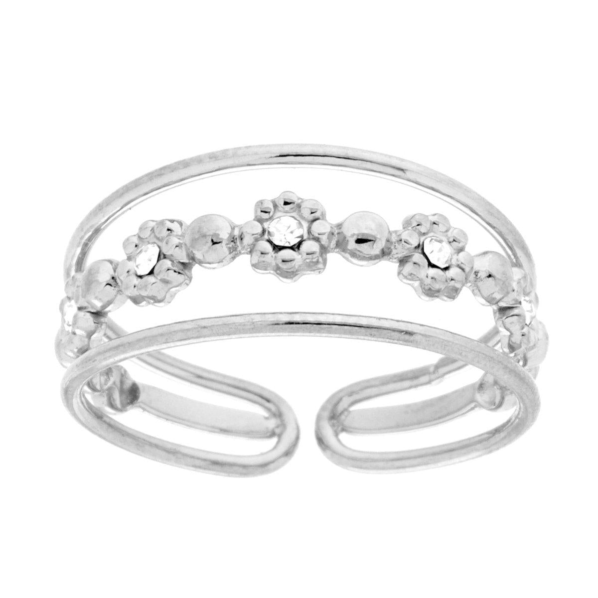 Ringband mit drei Drähten, mit Blumen und weißen Kristallen aus Edelstahl. - MeinSchmuckShop