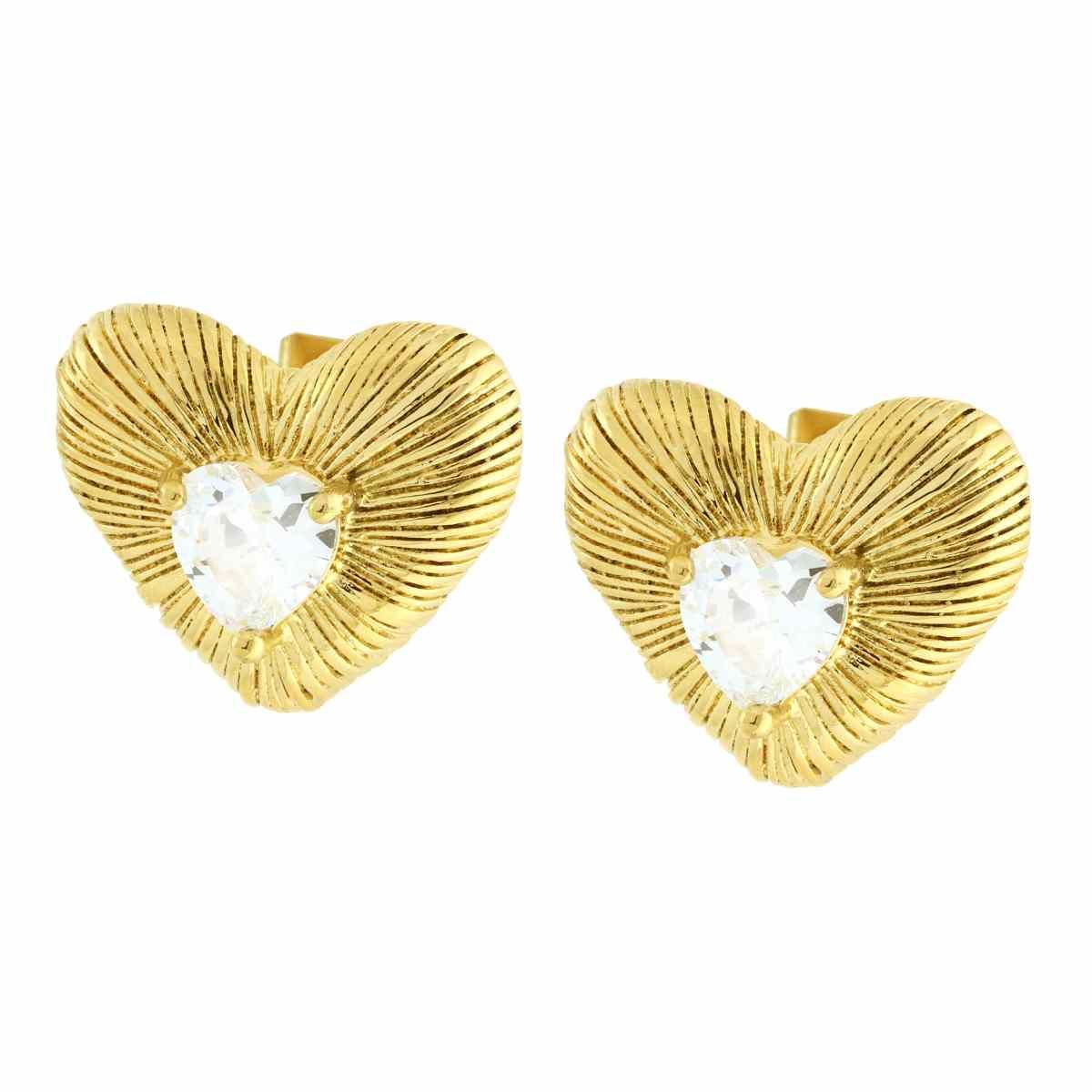 Ohrringe Herz und Kristall Weiß aus Edelstahl in Goldfarbe - MeinSchmuckShop