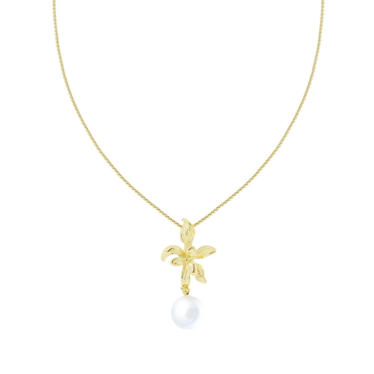 Halskette Venezianische Rundkette mit Blume und Perle aus Edelstahl goldfarben - MeinSchmuckShop