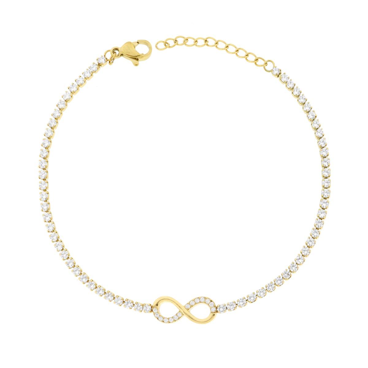 Tennisarmband mit Unendlichkeitssymbol und weißen Kristallen aus Edelstahl in Goldfarbe - MeinSchmuckShop