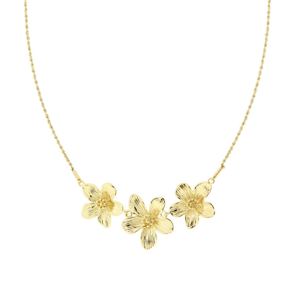 Halskette, diamantierte Kordelkette mit Blumen aus Edelstahl in Goldfarbe. - MeinSchmuckShop
