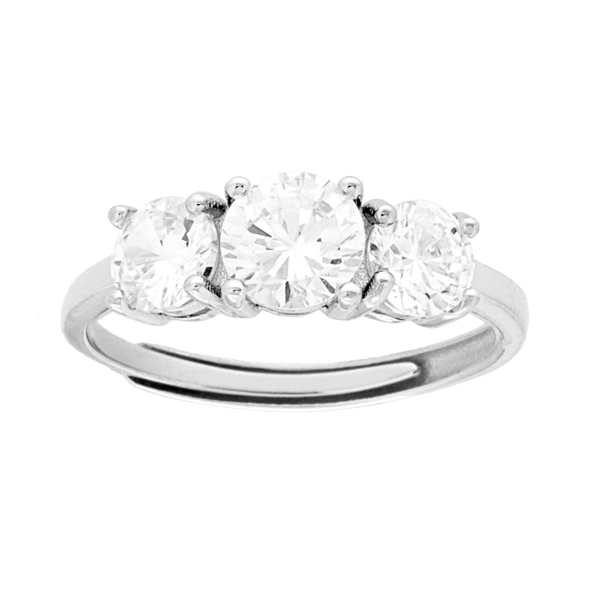 Trilogie-Ring mit weißem Cubic Zirconia in Silber 925 galvanisch rhodiniert - MeinSchmuckShop