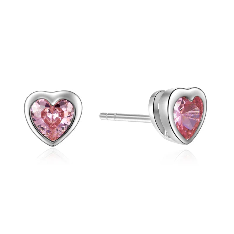 Ohrstecker Herz mit Zirkonia pink Silber 925/000 - MeinSchmuckShop