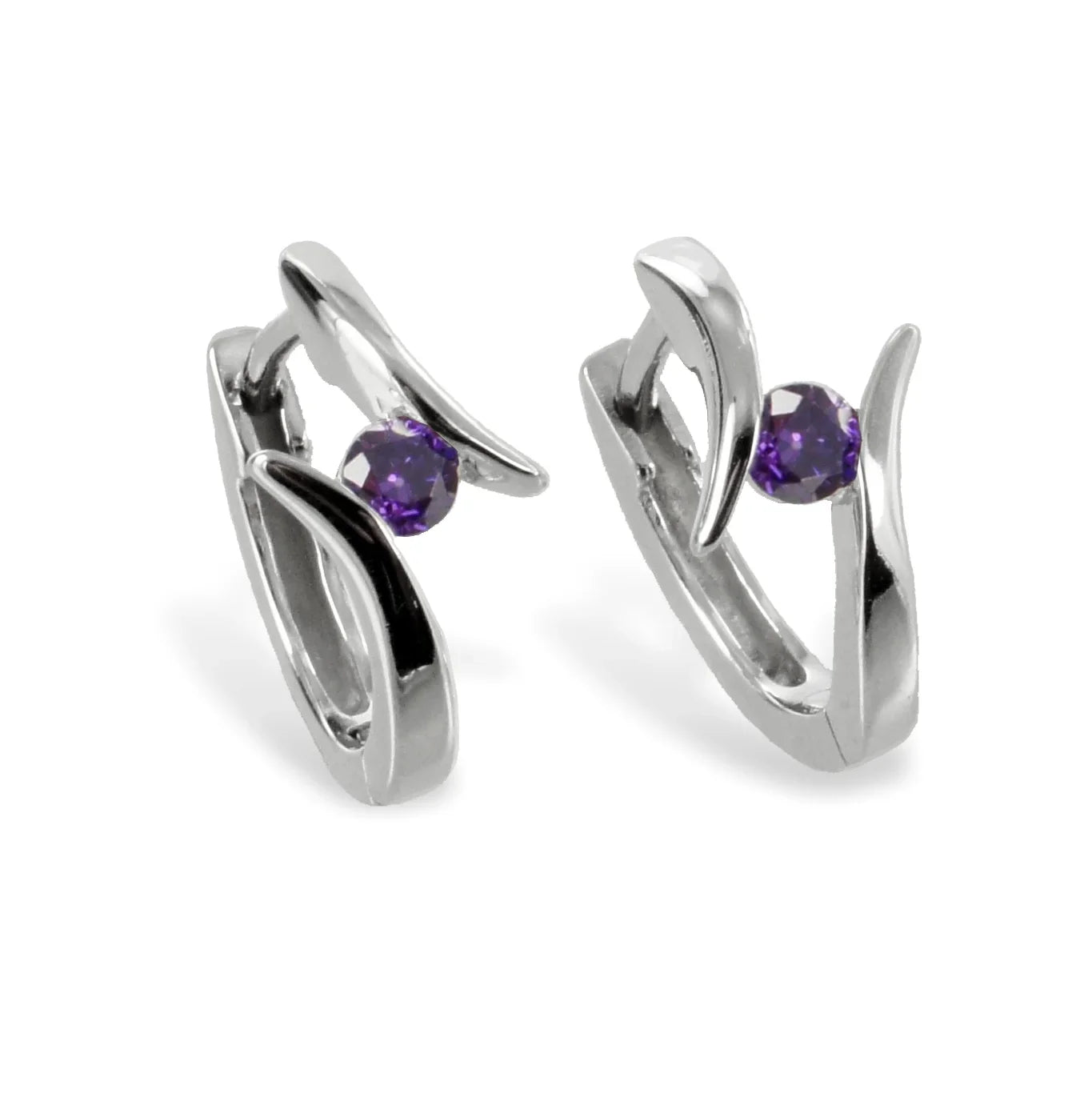 Klappcreolen 13mm mit Zirkonia amethystfarbig Silber 925/000 - MeinSchmuckShop