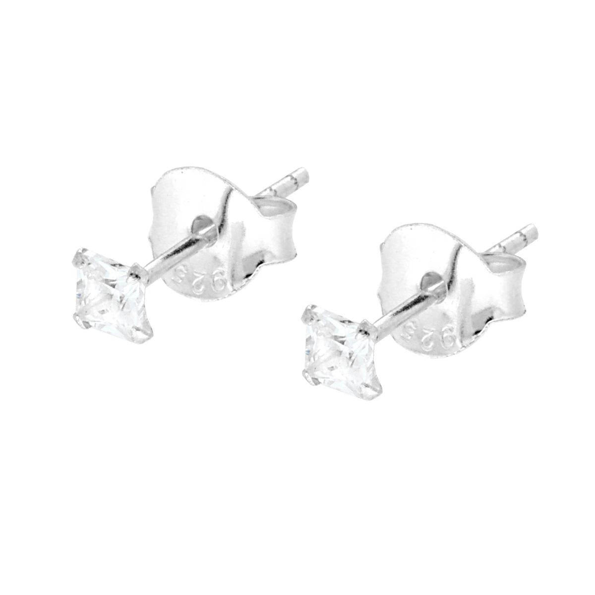Ohrringe mit quadratischem 2,5 mm Stein in Krappenfassung, weißer Zirkonia, Silber 925 - MeinSchmuckShop