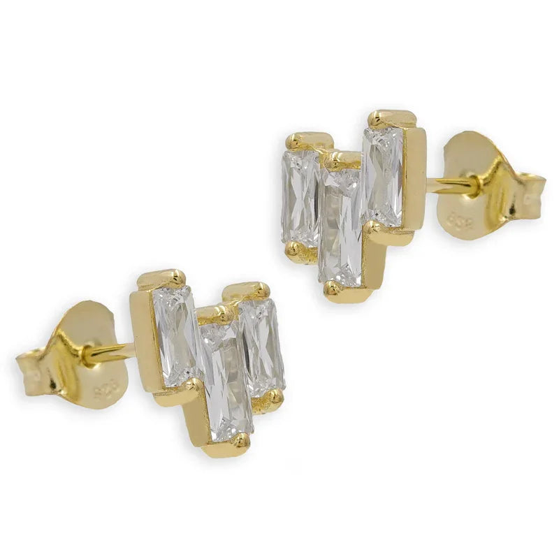 Ohrstecker mit 6 Zirkonia in Baguetteform Silber 925/000 vergoldet - MeinSchmuckShop