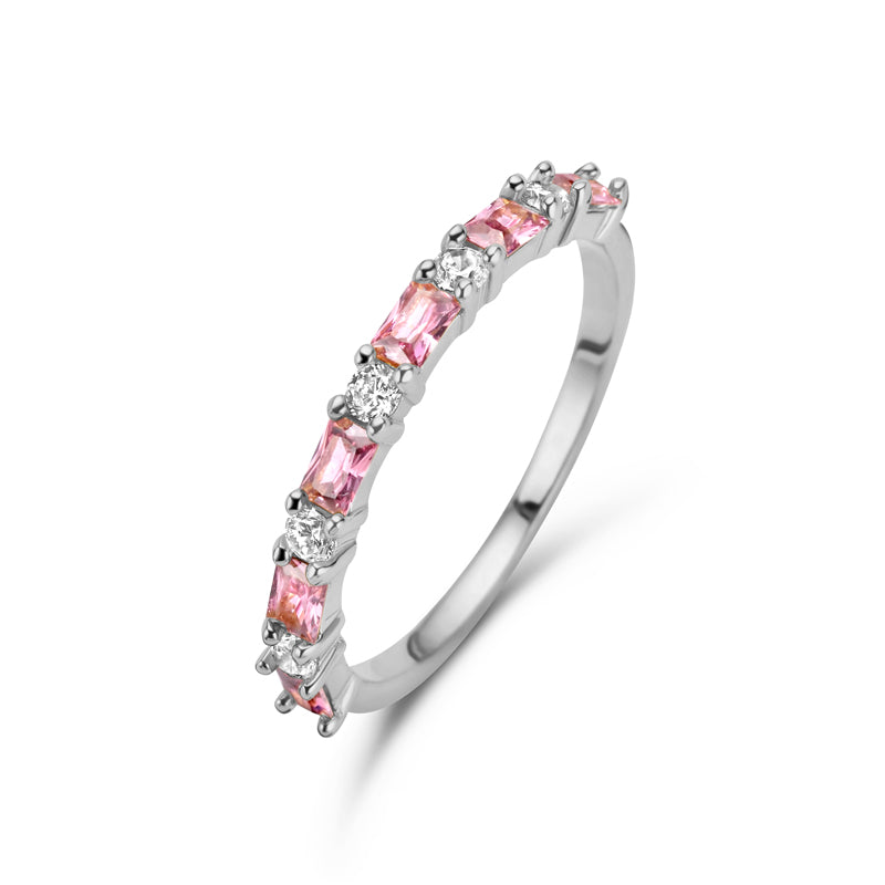 Damenring 11 Zirkonia weiß/pink Silber 925/000 rhodiniert - MeinSchmuckShop
