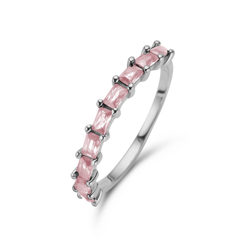 Damenring 9 Zirkonia pink mit Baguetteschliff Silber 925/000 rhodiniert - MeinSchmuckShop