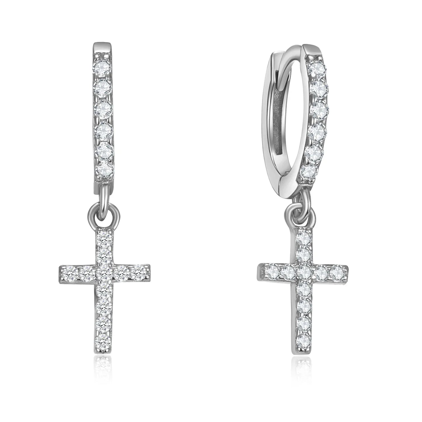Klappcreolen mit Anhänger Kreuz 30 Zirkonia Silber 925/000 - MeinSchmuckShop