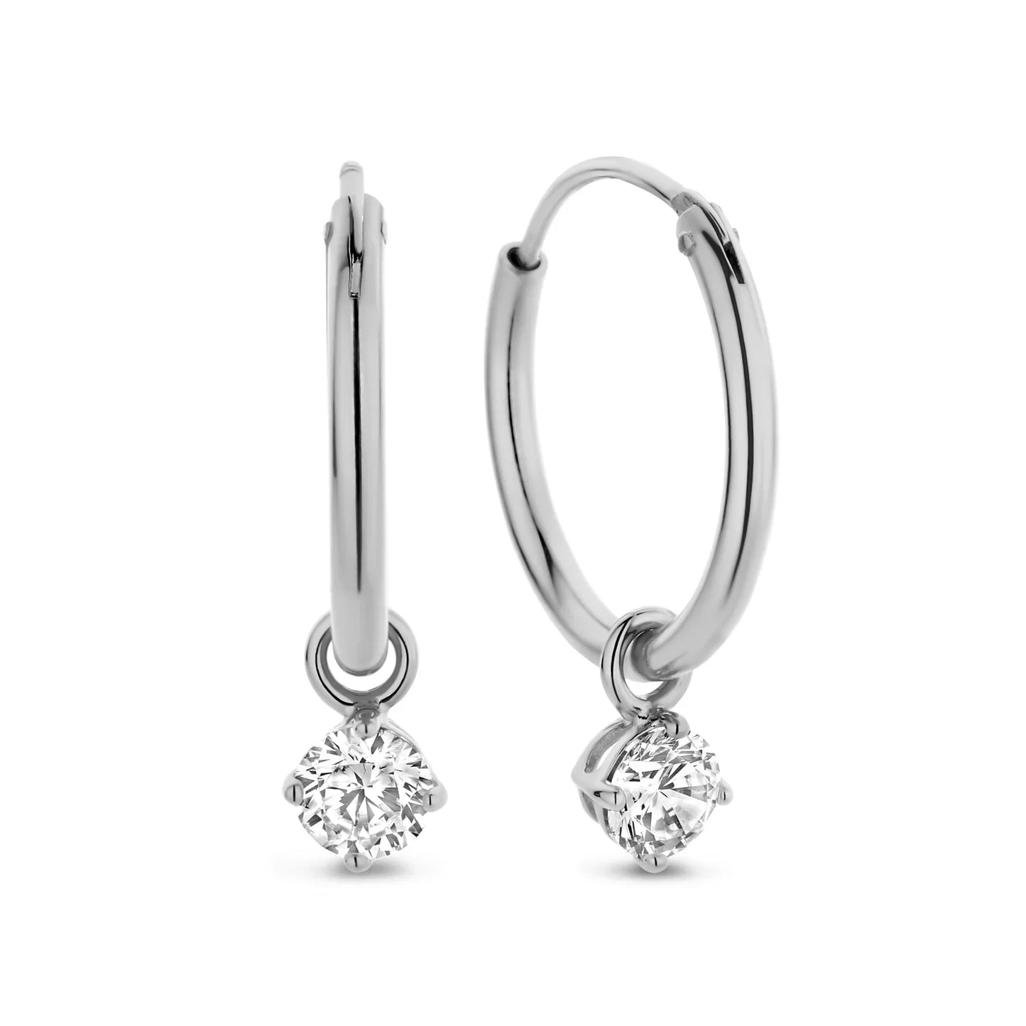 Creolen Ø 15mm mit Anhänger Zirkonia weiß 4mm Silber 925/000 rhodiniert - MeinSchmuckShop