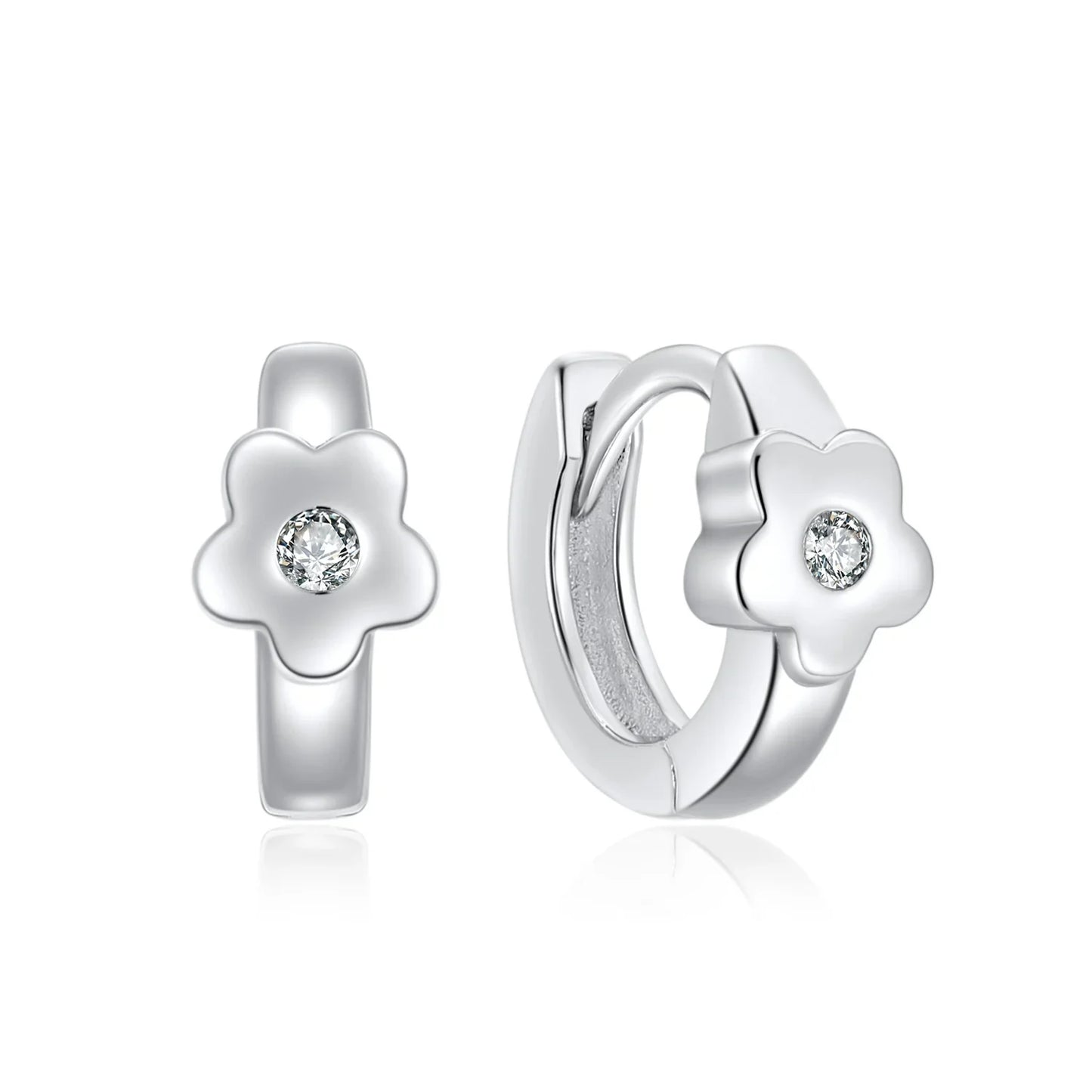 Klappcreolen Blume mit Zirkonia weiß Silber 925/000 rhodiniert - MeinSchmuckShop