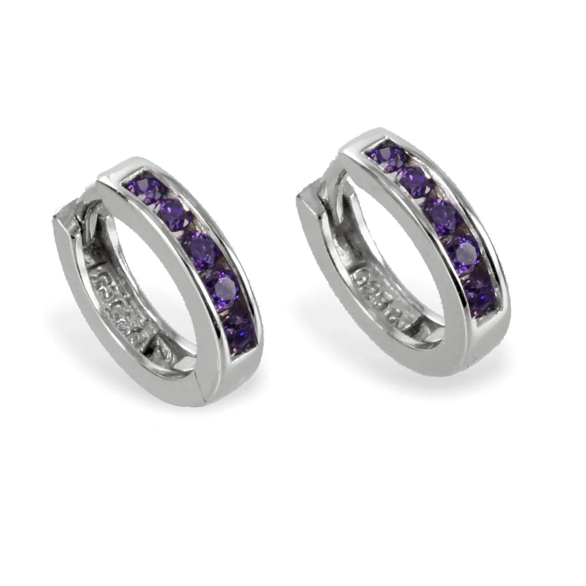 Klappcreolen 14mm mit Zirkonia amethystfarbig - Silber 925/000 - MeinSchmuckShop