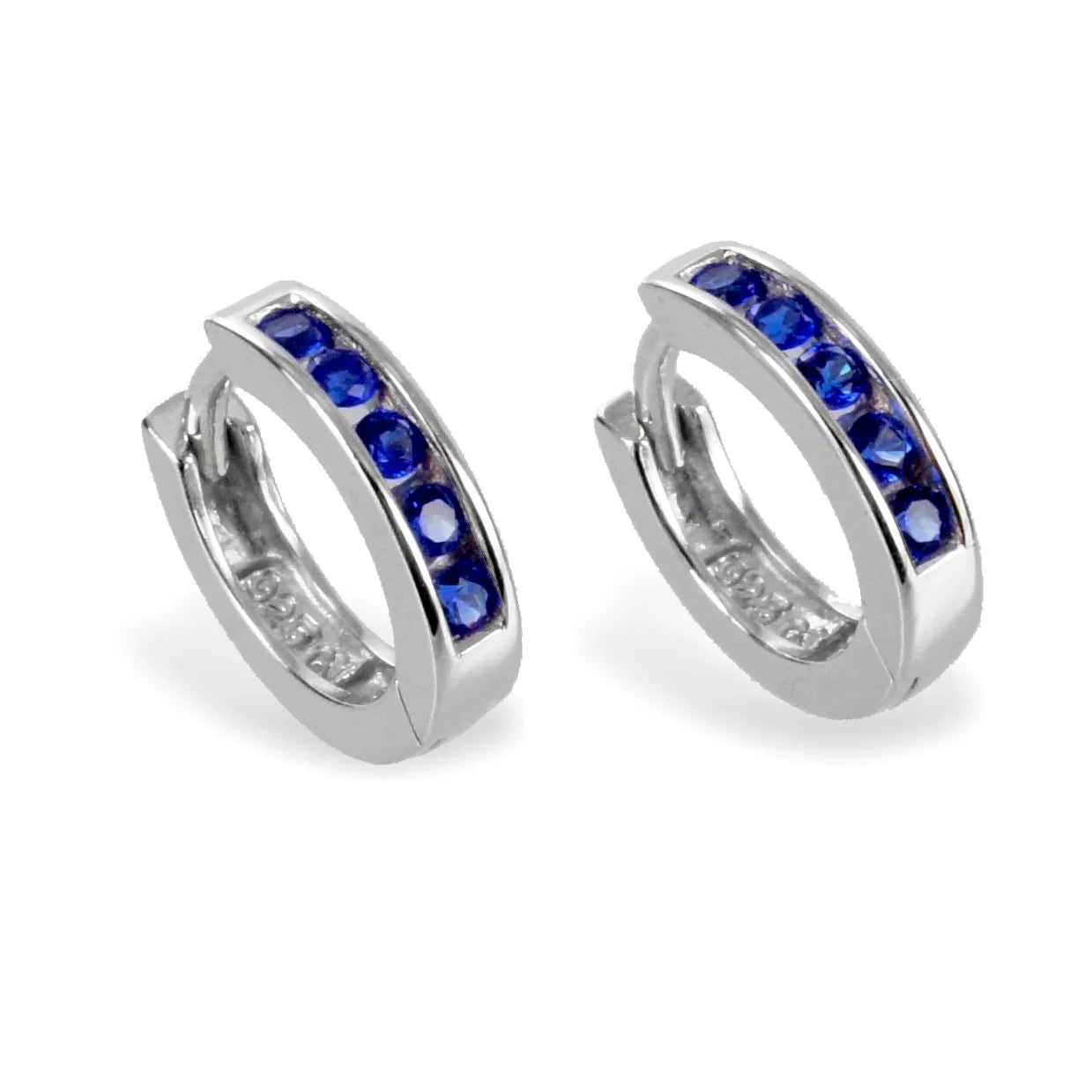 Klappcreolen 12mm mit 10 Zirkonia safirblau - Silber 925/000 - MeinSchmuckShop