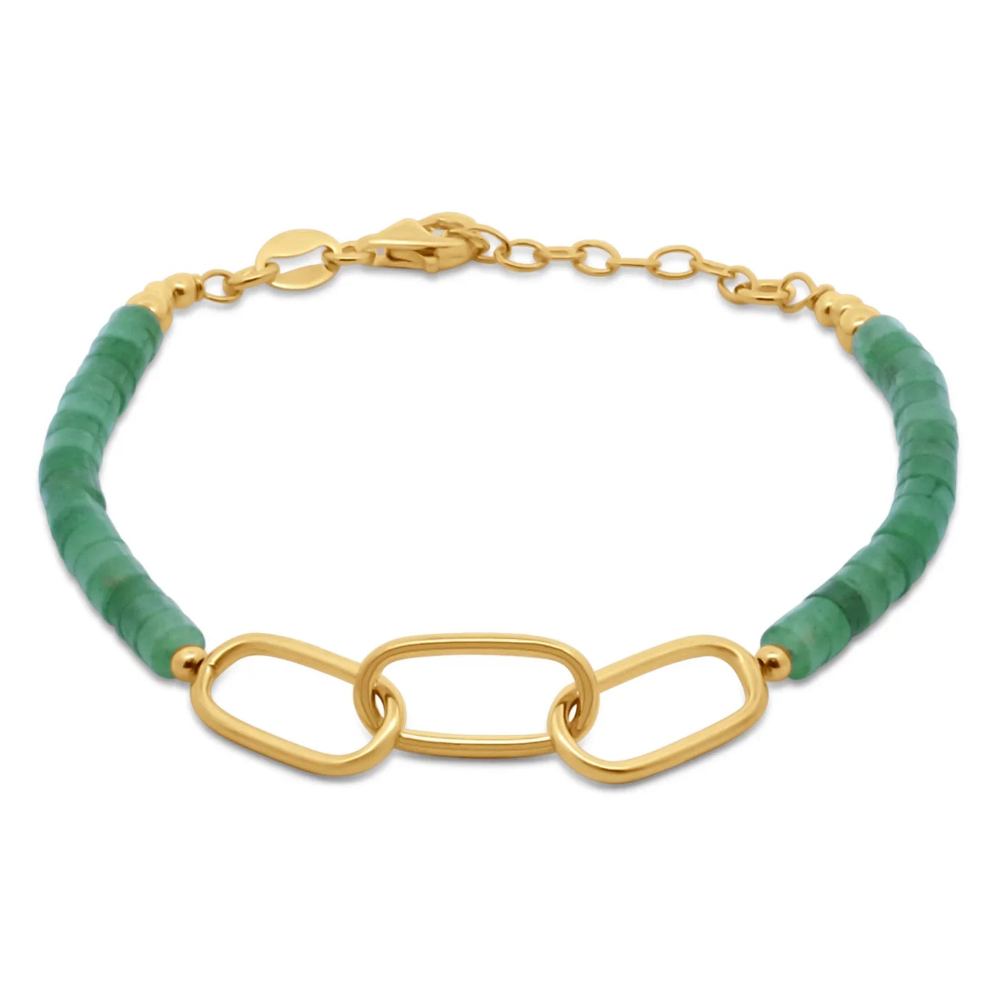 Armband 3-gliedrig mit grüner Jade Silber 925/000 vergoldet - MeinSchmuckShop