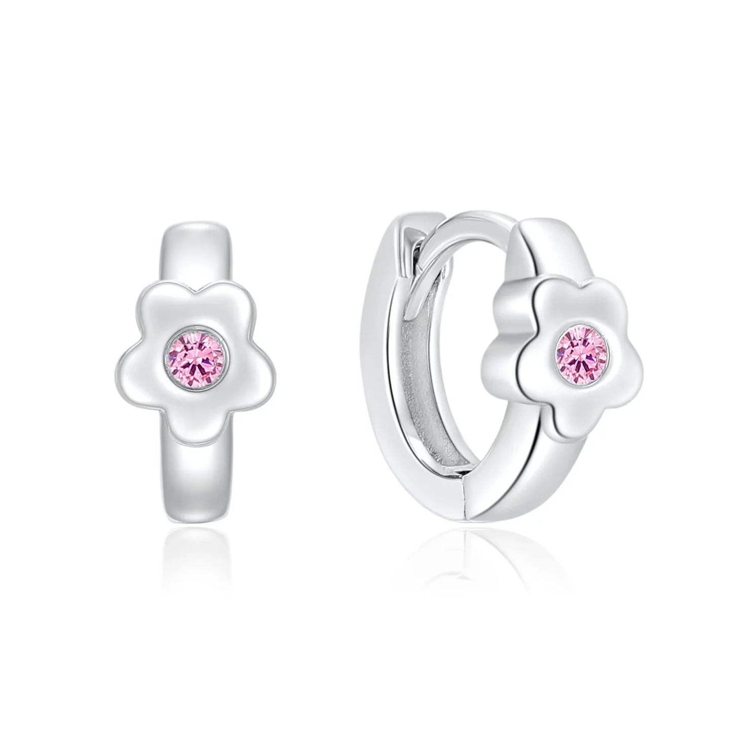 Klappcreolen Blume mit Zirkonia pink Silber 925/000 rhodiniert - MeinSchmuckShop