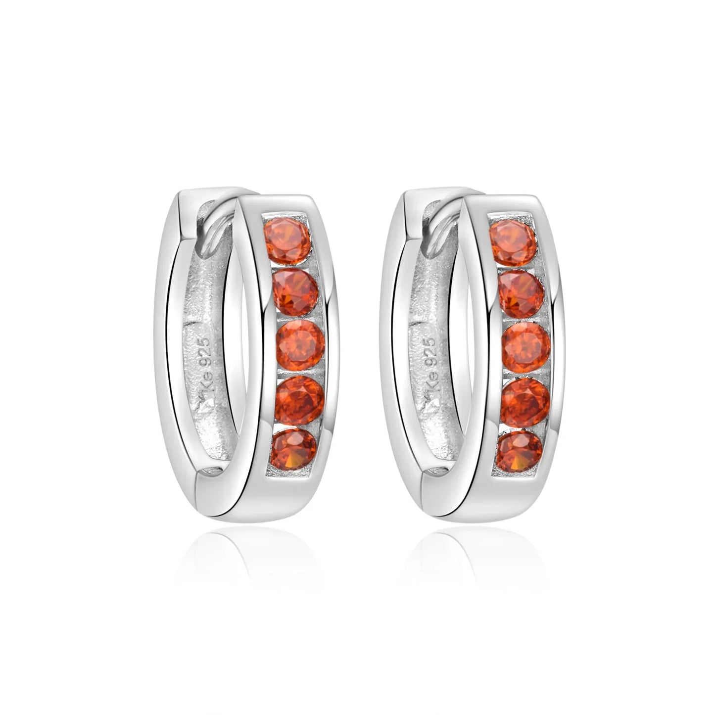 Klappcreolen 12mm mit 10 Zirkonia rot Silber 925/000 - MeinSchmuckShop