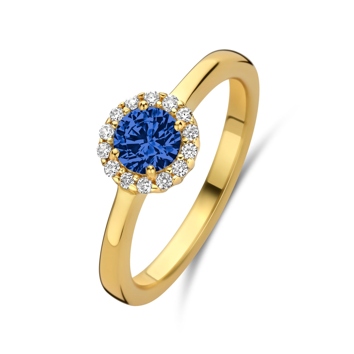 Damenring mit 17 Zirkonia blau/weiß Silber 925/000 vergoldet - MeinSchmuckShop