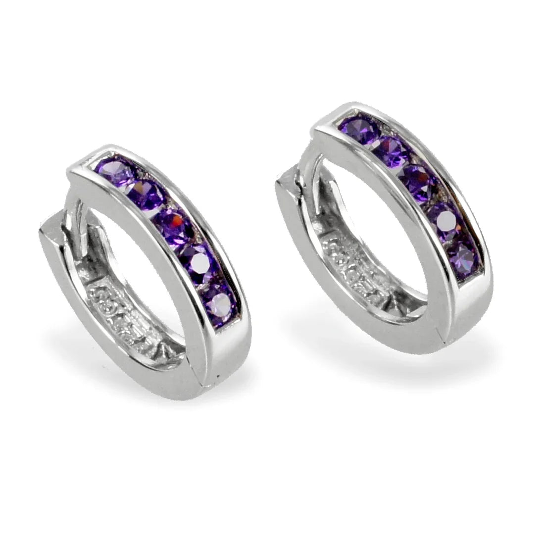 Klappcreolen 12mm mit 10 Zirkonia amethystfarbig - Silber 925/000 - MeinSchmuckShop