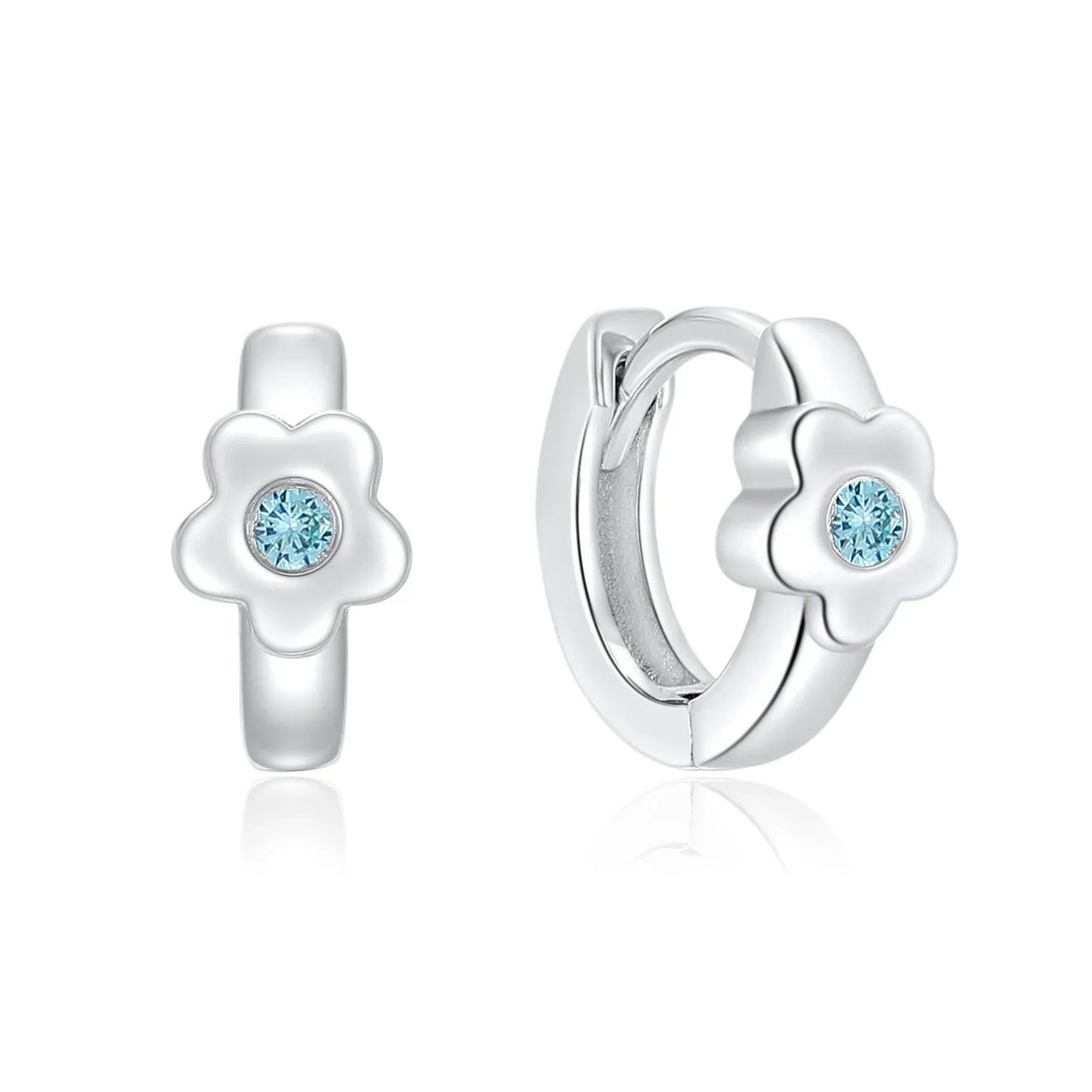 Klappcreolen Blume mit Zirkonia aqua Silber 925/000 rhodiniert - MeinSchmuckShop