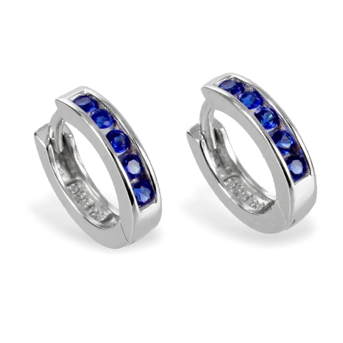 Klappcreolen 14mm mit 10 Zirkonia safirblau - Silber 925/000 - MeinSchmuckShop