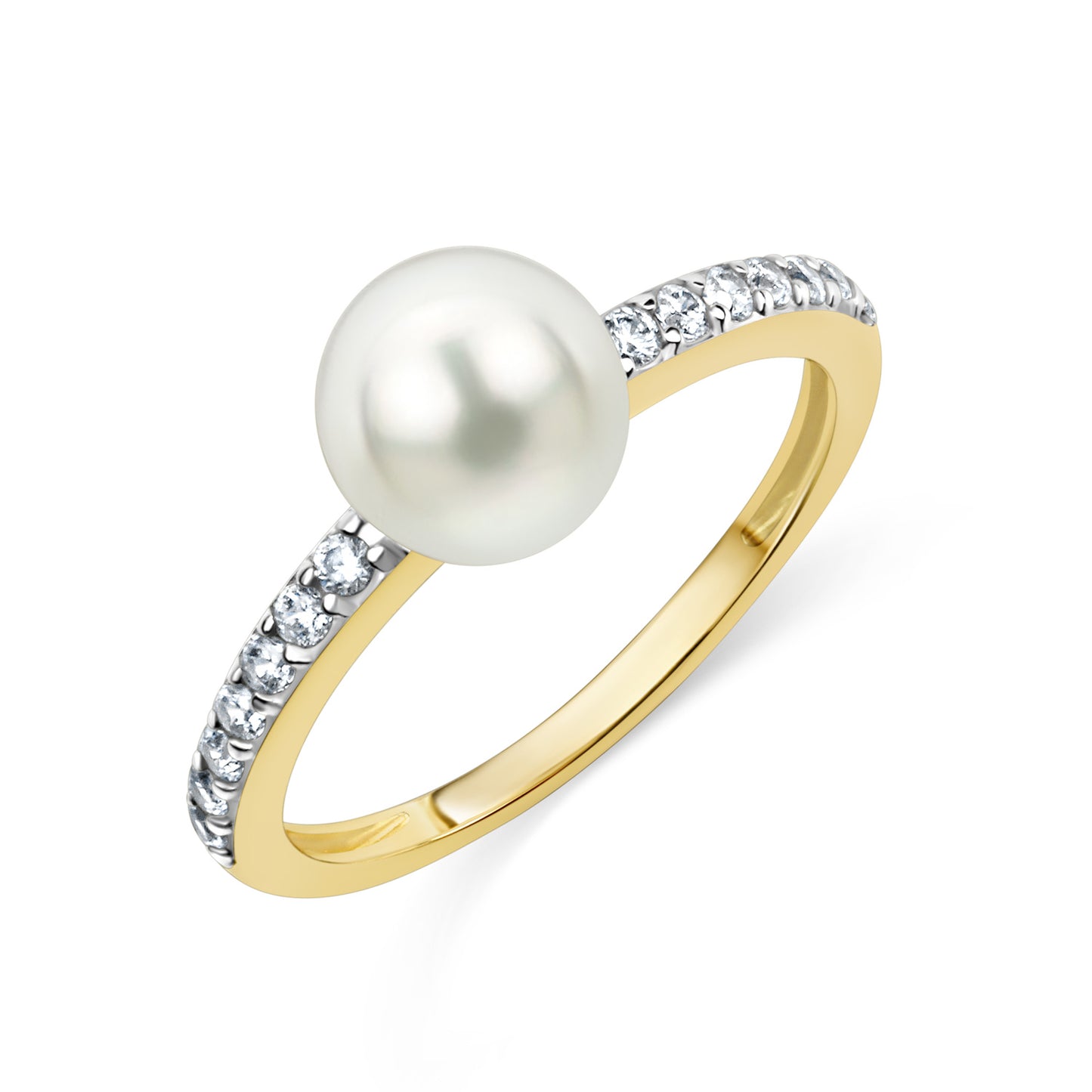 Damenring mit Süßwasser-Zuchtperle und 14 Zirkonia Gold 333/000 - MeinSchmuckShop