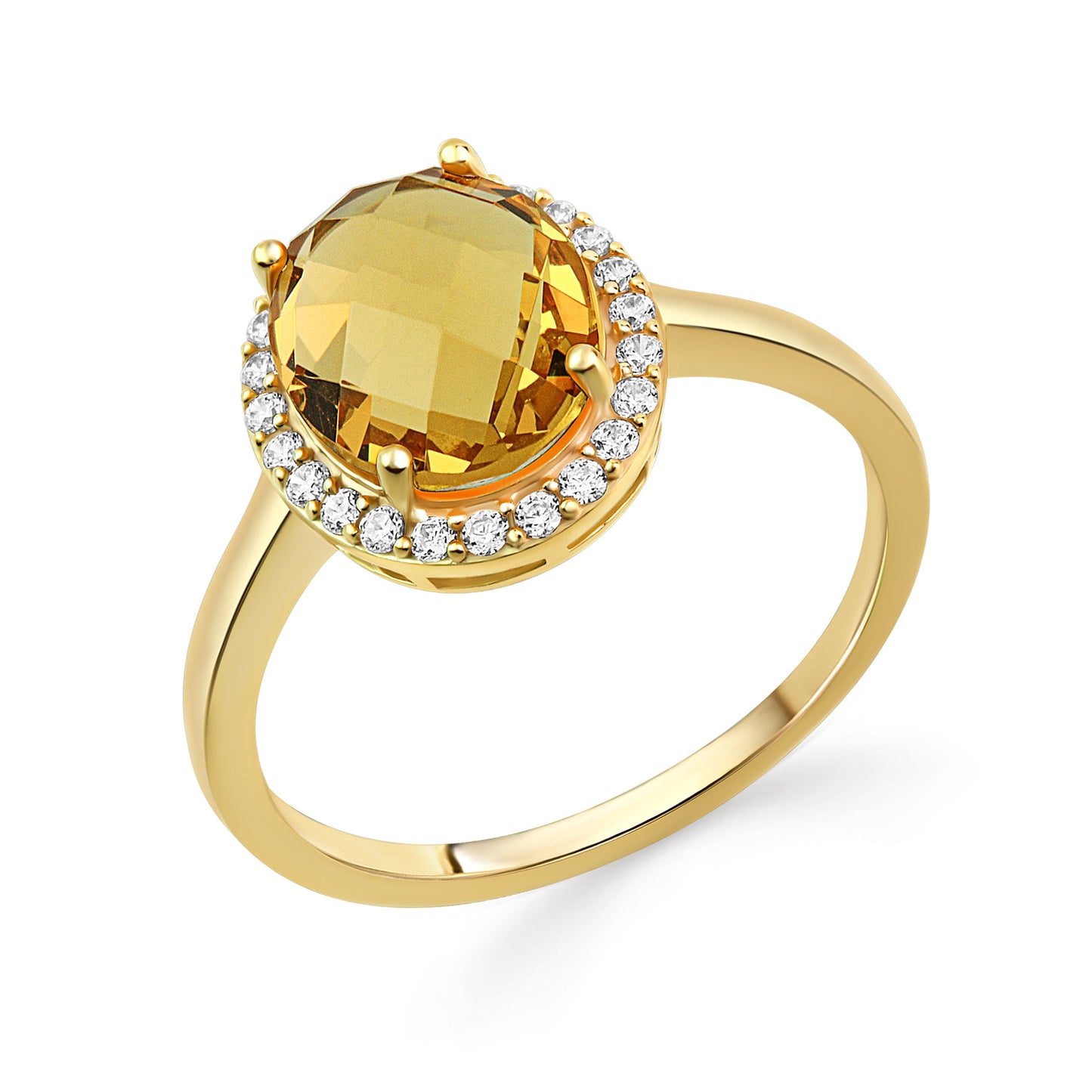 Damenring mit Citrin und 24 Zirkonia weiß Gold 333/000 - MeinSchmuckShop