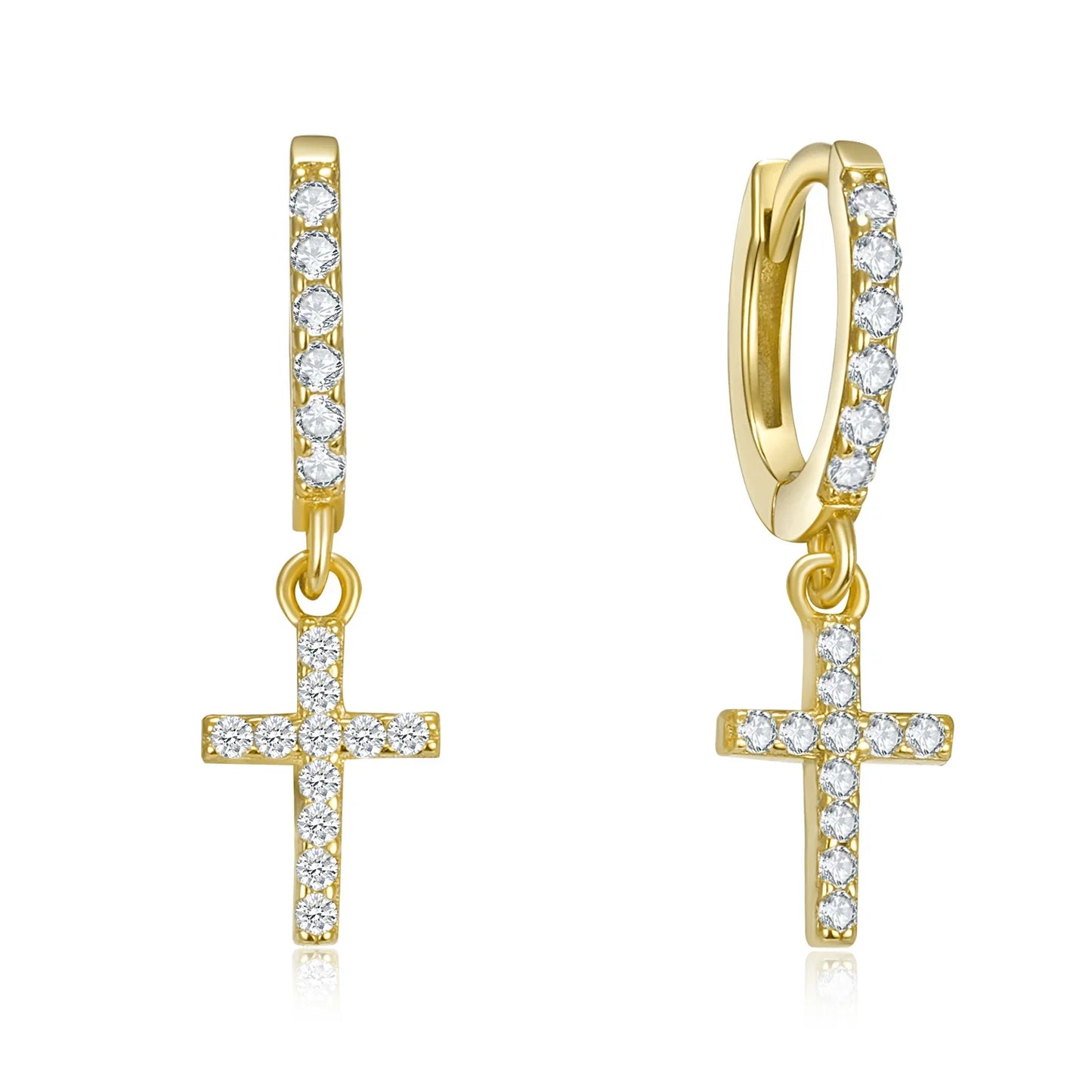 Klappcreolen mit Anhänger Kreuz 30 Zirkonia Silber 925/000 vergoldet - MeinSchmuckShop