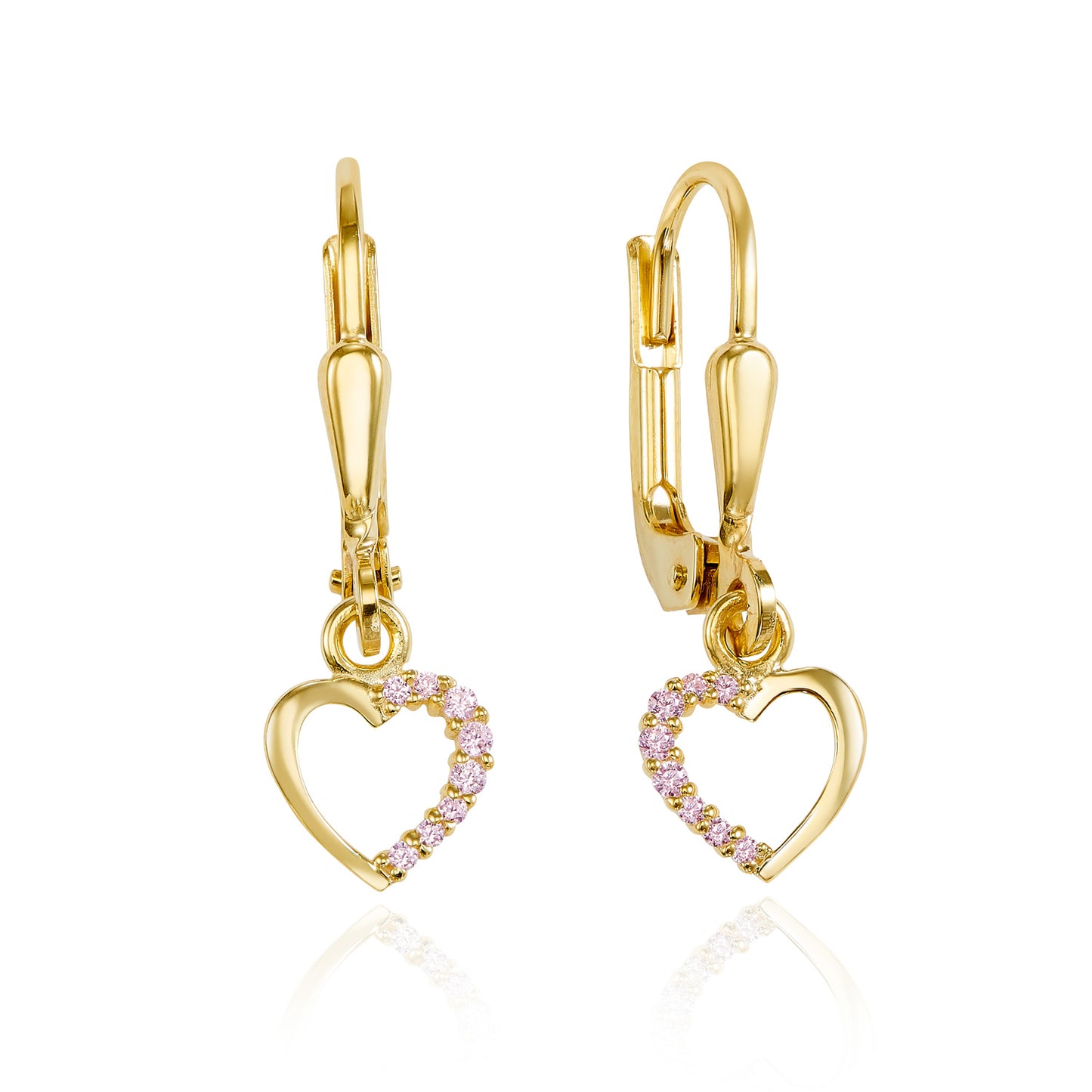 Ohrhänger Herz mit 16 Zirkonia pink Gold 333/000 - MeinSchmuckShop