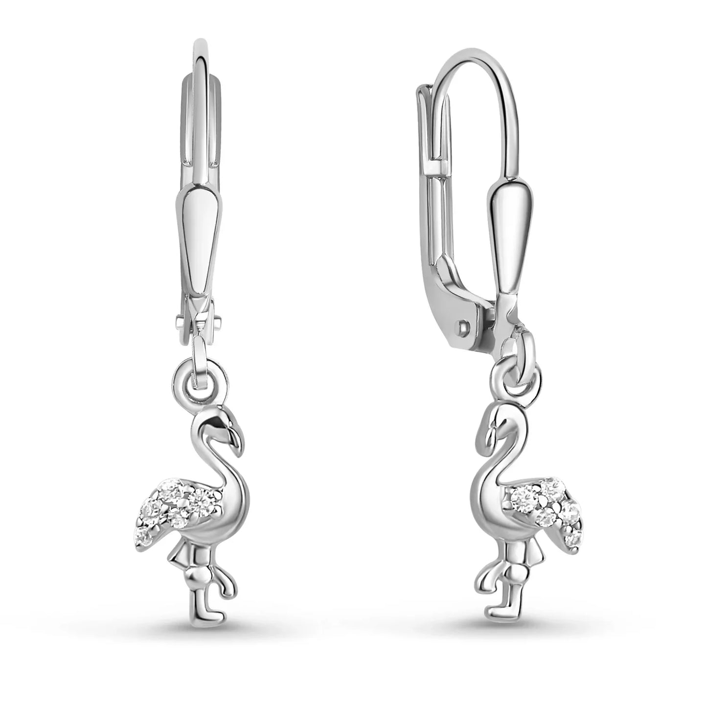 Ohrhänger Flamingo mit 10 Zirkonia Silber 925/000 rhodiniert - MeinSchmuckShop
