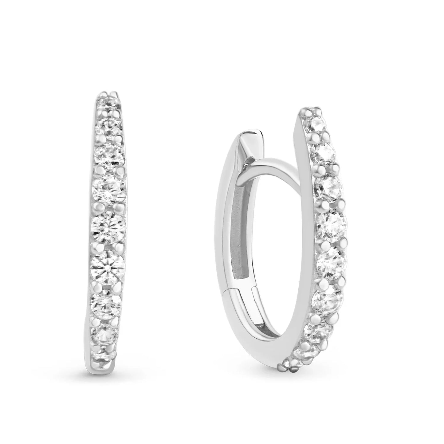 Klappcreolen 13/2.1mm mit 18 Zirkonia Silber 925/000 rhodiniert - MeinSchmuckShop
