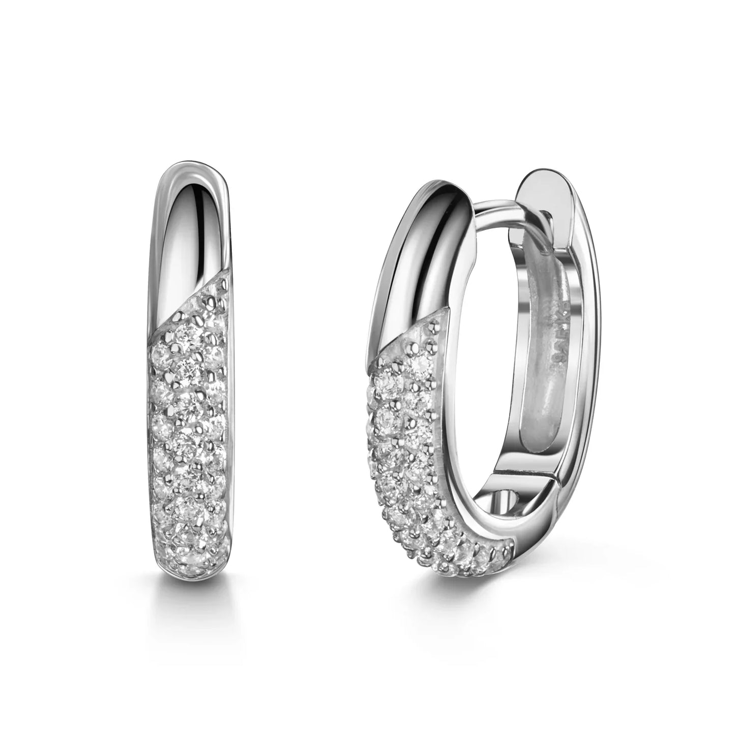 Klappcreolen oval mit 60 Zirkonia Silber 925/000 rhodiniert - MeinSchmuckShop
