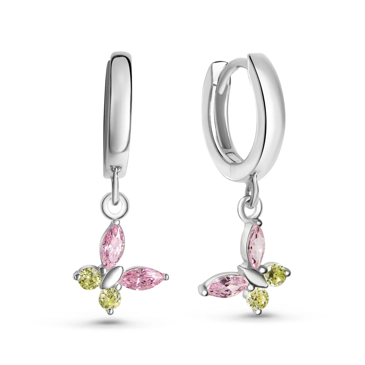 Klappcreolen Ø 11.5/1.9mm mit Anhänger Schmetterling 8 Zirkonia Silber 925/000 rhodiniert - MeinSchmuckShop