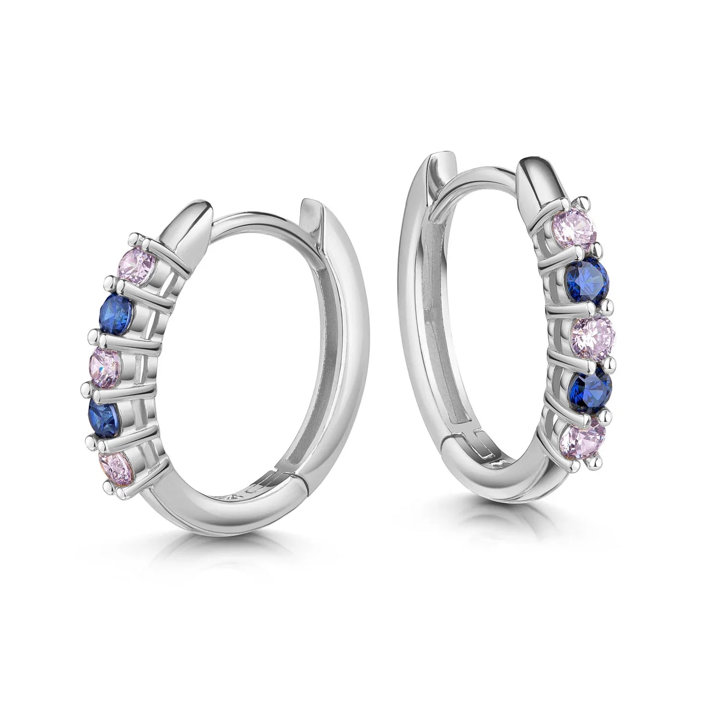 Klappcreolen mit 10 Zirkonia lavendel/tansanit Silber 925/000 rhodiniert - MeinSchmuckShop