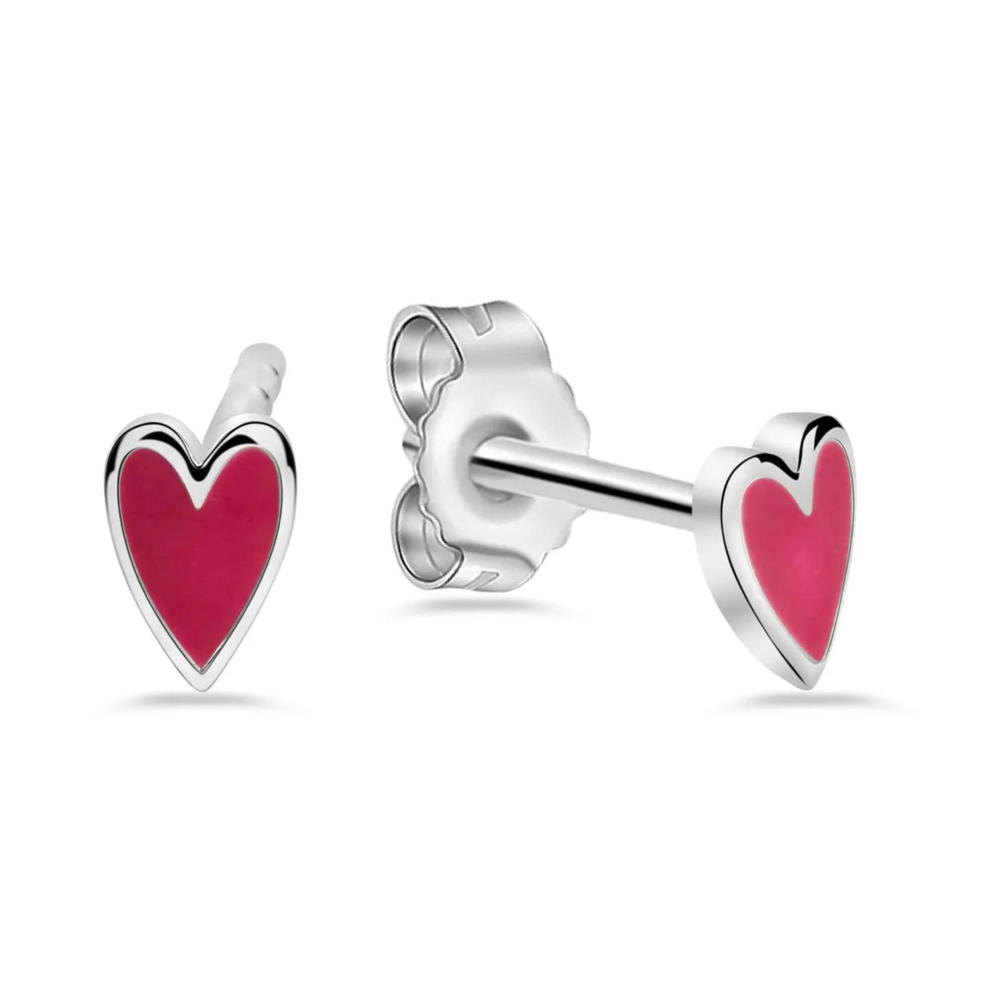 Ohrstecker Herz Lack pink Silber 925/000 rhodiniert - MeinSchmuckShop