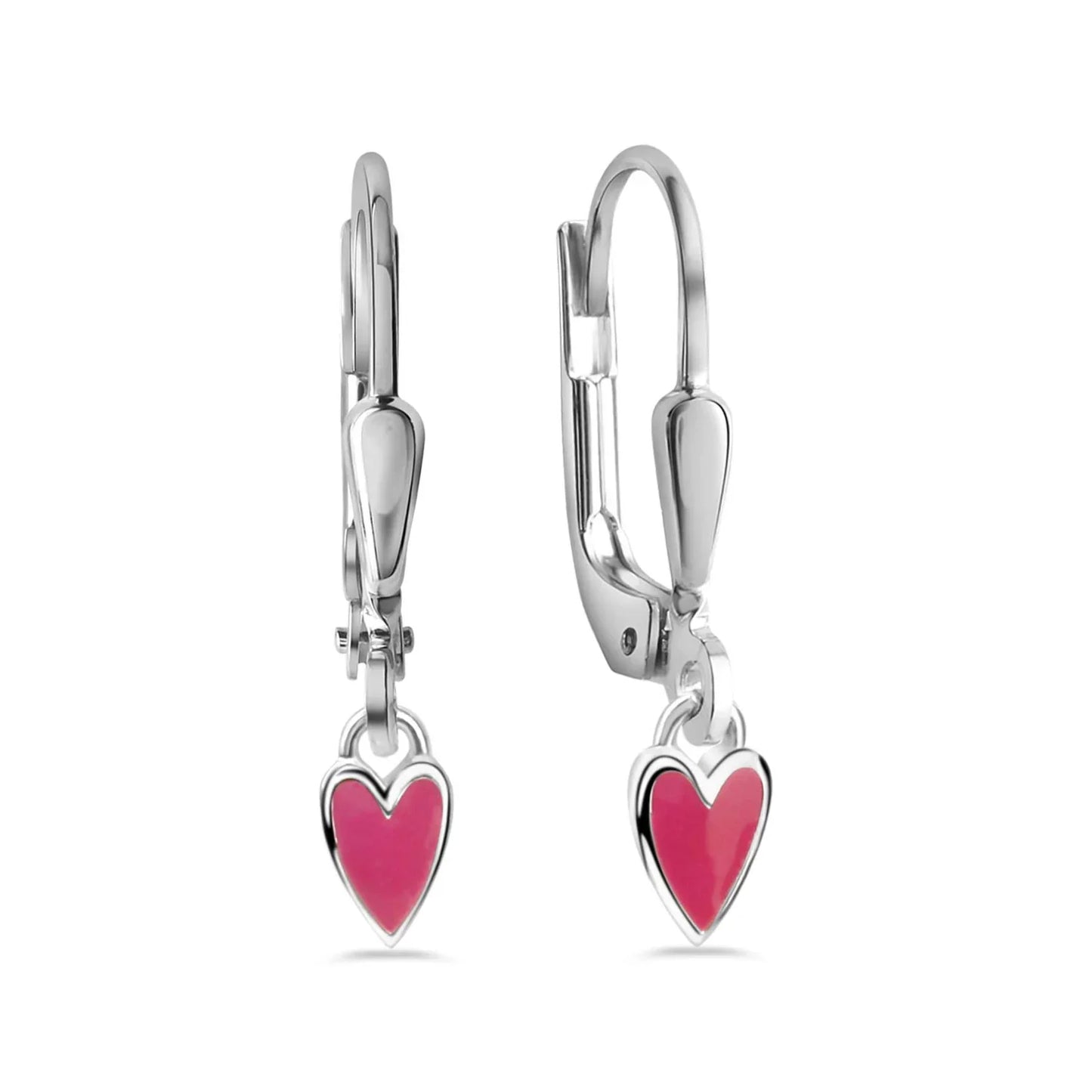 Ohrhänger Herz Lack pink Silber 925/000 rhodiniert - MeinSchmuckShop