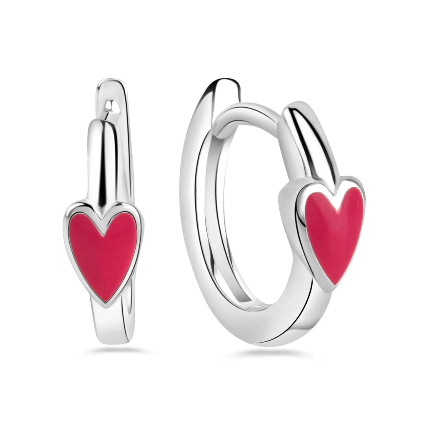 Klappcreolen Herz Lack pink Silber 925/000 rhodiniert - MeinSchmuckShop