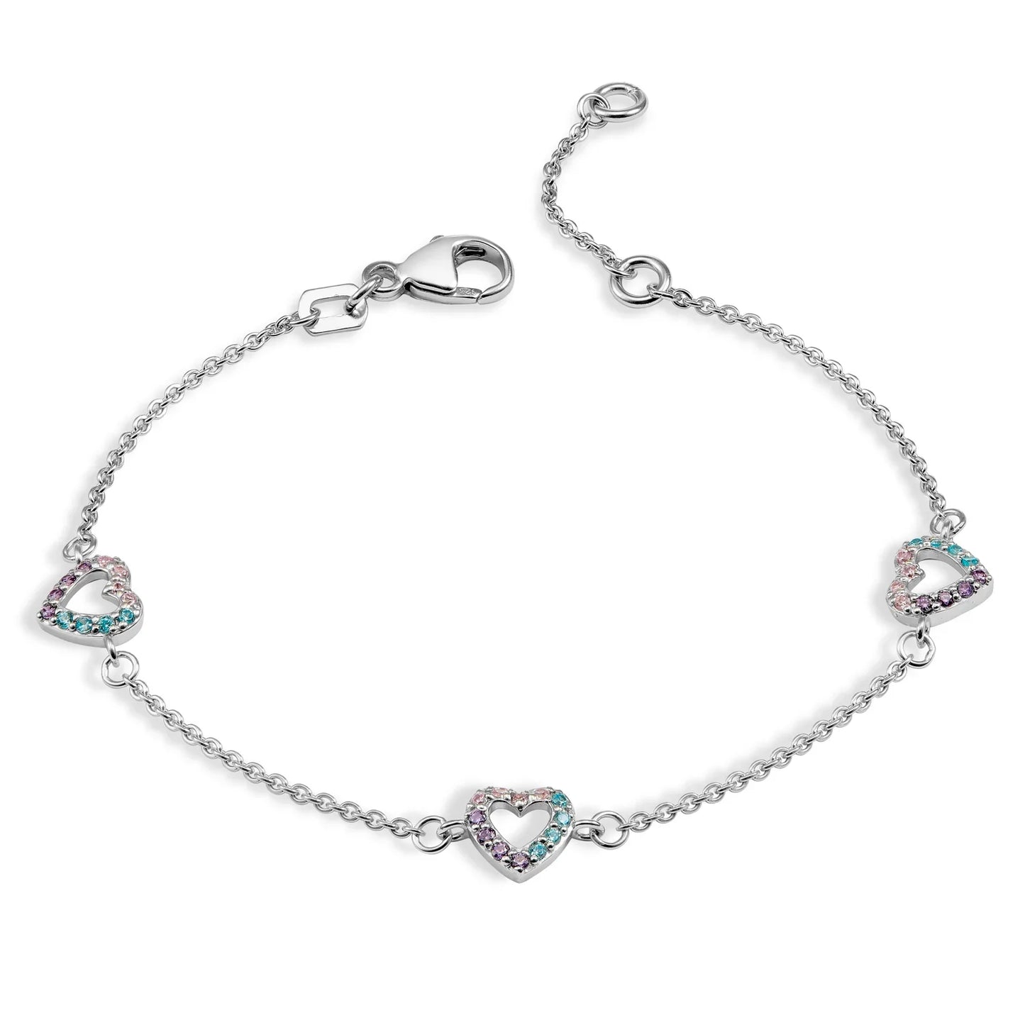 Kinderarmband 3 Herzen mit Zirkonia 14-16cm Silber 925/000 rhodiniert - MeinSchmuckShop