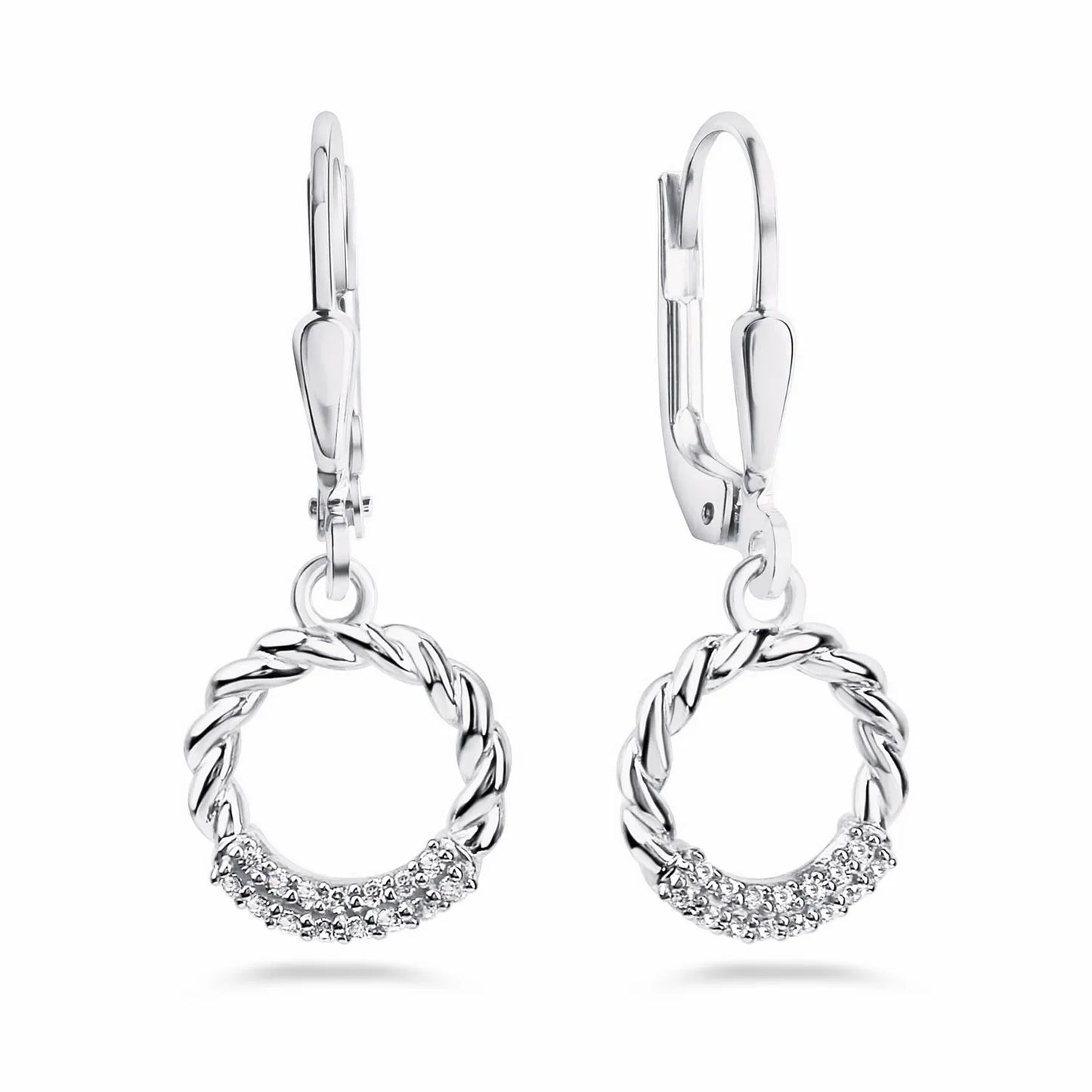 Ohrhänger twisted mit 30 Zirkonia Silber 925/000 rhodiniert - MeinSchmuckShop