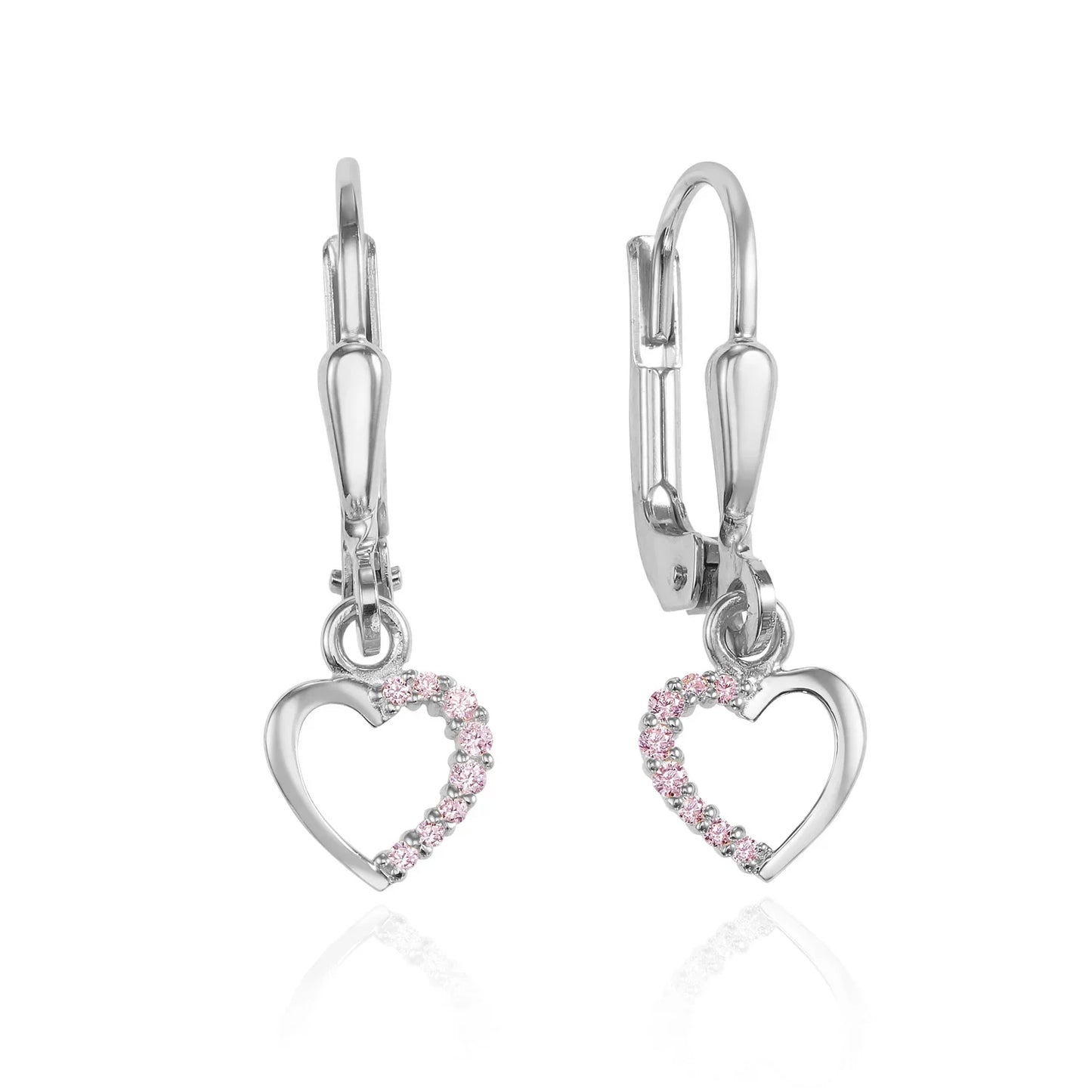 Ohrhänger Herz mit 16 Zirkonia pink Silber 925/000 rhodiniert - MeinSchmuckShop