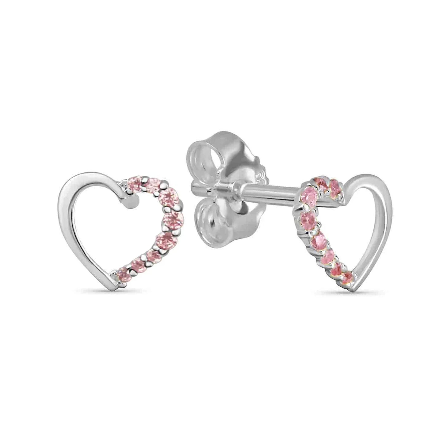Ohrstecker Herz mit 16 Zirkonia pink Silber 925/000 rhodiniert - MeinSchmuckShop