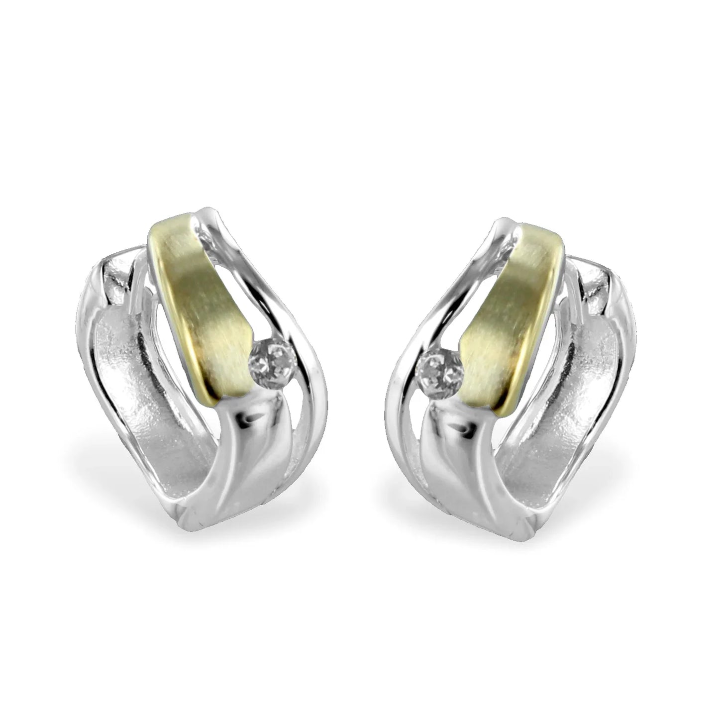 Klappcreolen Bicolor 15mm mit Zirkonia - Silber 925/000 - MeinSchmuckShop