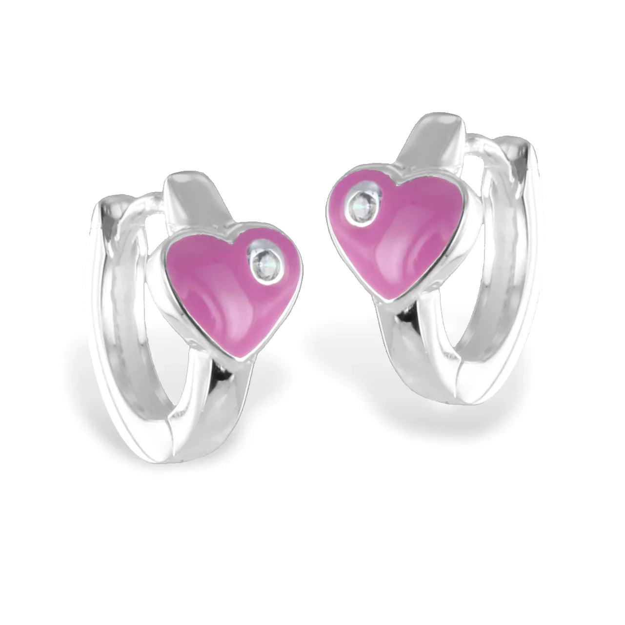 Klappcreolen Herz pink mit Zirkonia - Silber 925/000 - MeinSchmuckShop